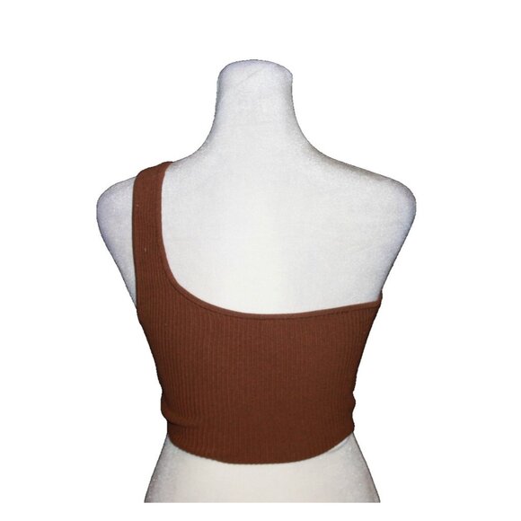 Babaton Women's Sculpt Knit One-Shoulder Cropped Tank in Brown Size XS - Picture 2 of 2